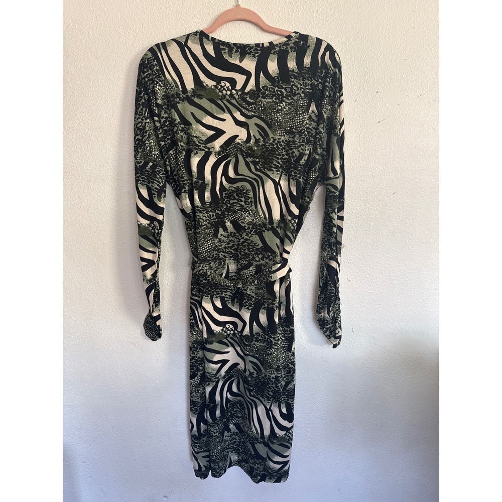 Ilse Jacobsen Green Mixed Animal Print V-Neck Long Sleeve Midi Dress S/M - Picture 5 of 9